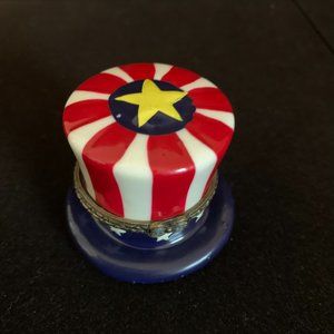 Patriotic Uncle Sam / American Flag Hat ceramic trinket box